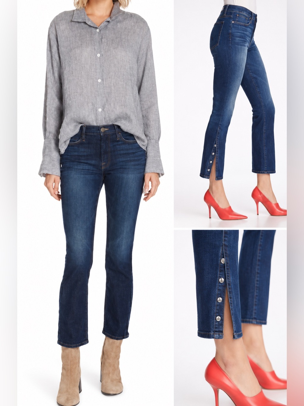 FRAME Le High Rise Meribel Snap Hem Jeans 25 NWT Straight Crop Medium Wash